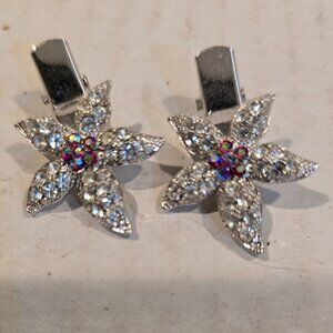 Hair Clips Set of 2 Silver Rhinestone Stars 1990s Small Vintage